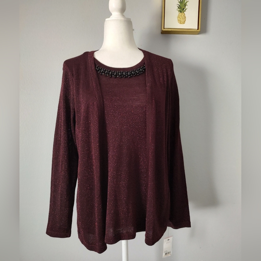 Sweater Embellished  NY collection  Two For One  Top Size Medium  New burgundy